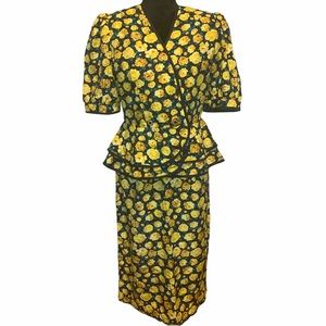 Vintage Handmade Peplum Wrap Top & Skirt Set